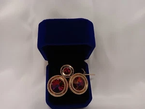 Stylish Lucide Ruby Red And Gold Tone Bullet Back Cufflinks With Tie Pin - Picture 1 of 4