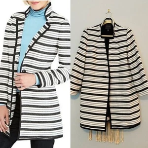 NEW THE LIMITED BLACK WHITE STRIPES TWEED  LONG CAREER  BLAZER SIZE 14 P PETITE - Picture 1 of 1