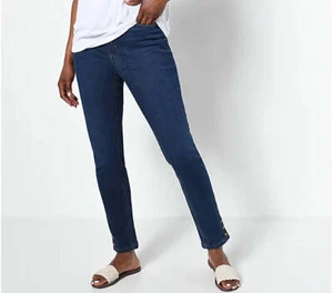 Denim & Co. Easy Stretch Denim Regular Snap-Cuff Slim Straight- Deep Indigo - Picture 1 of 2