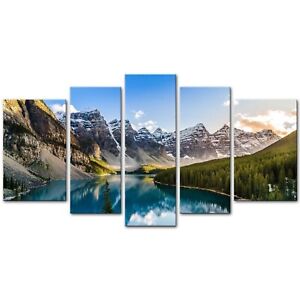 Wall Art Decor Poster Painting On Canvas Print Pictures 5 Pieces Moraine Lake...