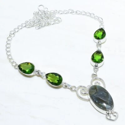 Moos Achat, Peridot Edelstein Handgemacht Silber Schmuck Halskette 18 " NRJ15022 - Bild 1 von 2