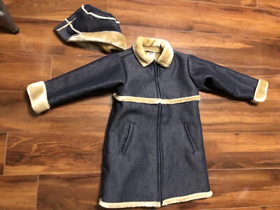 Abrigo y sombrero de mezclilla azul hueco vintage para niñas con ribete de piel beige talla 5 años Foto 1 de 4