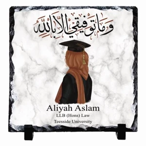 Personalised Custom Graduation Square Rock Slate Any Text 15x15cm Hijabi Orange - Picture 1 of 1