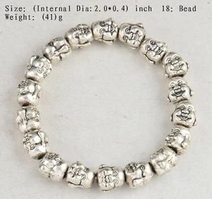 TIBET SILVER PLATED BUDDHA HANDWORK OLD FIRE BUDDHISM 18 BEADS PRAYER BRACELET - Picture 1 of 4