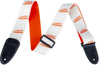正品 Gretsch 标志 Vibrato 手臂图案吉他表带,白色/橙色 — 第 1/2 张图片