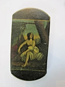 19th C. PAPIER MACHE CIGAR CASE featuring a Semi- Nude Woman with Bare Foot - Imagen 1 de 8