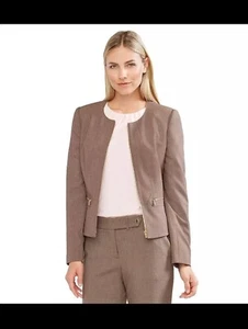 NEU OHNE ETIKETT CALVIN KLEIN BRAUN REISSVERSCHLUSS GOLDFARBEN REISSVERSCHLÜSSE VORNE KARRIERE JACKE GRÖSSE 12 129 $ - Bild 1 von 4