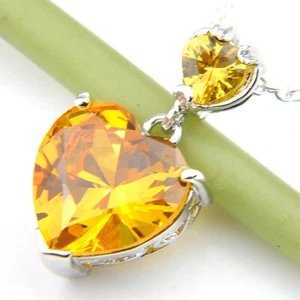 Deslumbrante brillante multi corazón dorado citrino piedras preciosas plata colgantes collares nuevo - Imagen 1 de 6