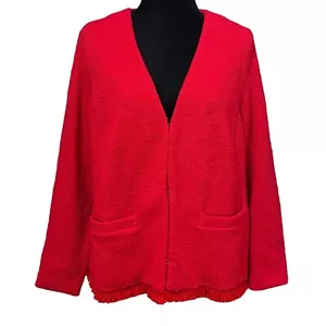 Talbots Red Wool Trim Tweed Blazer Jacket Hook Eye Closure Size Petite XP - Picture 1 of 6