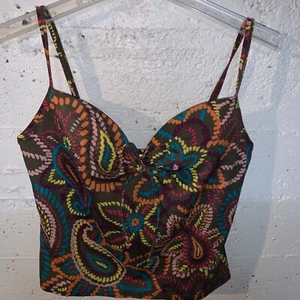 Victoria Secret Womens Bustier Bra Brown Paisley Stretch Padded Tie 38D - Picture 1 of 9