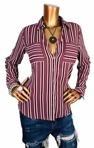 Express Portofino S Top NWT $59 Striped Slim Fit Logo Button Up Shirt Long Slvs - Picture 1 of 12