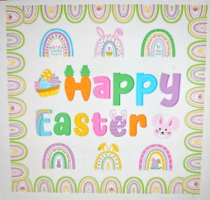 98Pcs Happy Easter Cutouts Bulletin Board Decoration Colorful Springtime Boho Ra - Picture 1 of 4
