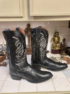 DAN POST 2110 BLACK LEATHER Punchy RANCH HAND RODEO DANCE Cowboy Boots 11 D - Picture 1 of 12