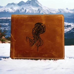 Jellyfish Leather Wallet Bifold Premium Quality Buffalo Animal Ocean Beach NEW - Picture 1 of 10