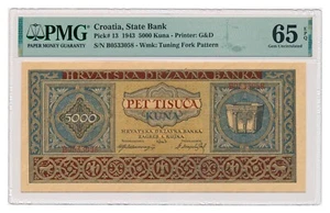 CROATIA banknote 5000 Kuna 1943 PMG MS 65 EPQ - Picture 1 of 2
