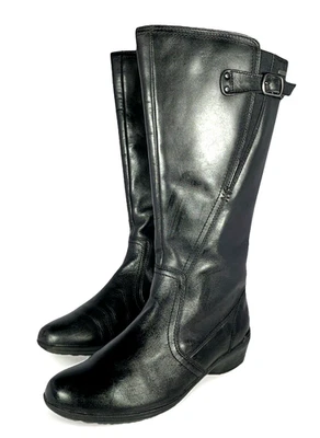 Rockport Mujer Rayna Hydro-Shield Alto Negro Impermeable Cuero Pantorrilla Ancha, 6 Usado en Excelente Condición Foto 1 de 4