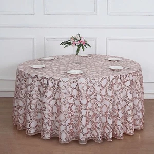 120 in Embroidered Leaves Sequined Sheer Tulle Round TABLECLOTH Party Events - Picture 1 of 41