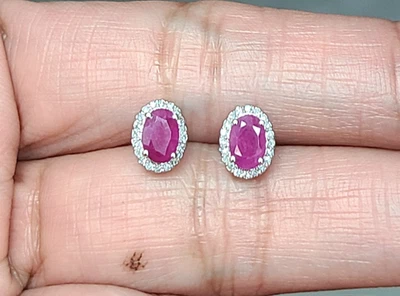 Deal! 1.20 CTW Genuine Natural Oval shape Ruby Diamonds earrings 14K Gold 8mm - Image 1 of 4