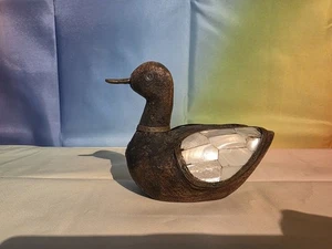 Vintage Wood Hand Carved Duck with Brass & Mother of Pearl - Picture 1 of 4