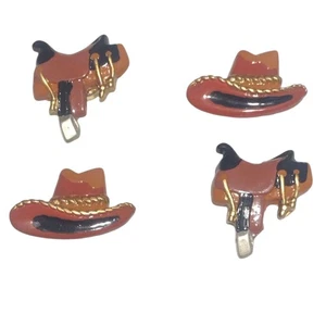 Vintage 4 Cowboy Hat & Horse Saddle Motif Button Covers Southwestern Western - Picture 1 of 6