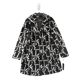 Karl Lagerfeld Paris Damen XL Monogramm Kunstfell Mantel schwarz weiß gefüttert Logo NEU - Bild 1 von 9