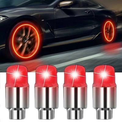 4Pcs Car Wheel Tire Tyre Air Valve Stem Cap Red LED Light Caps Cover Accessories - Image 1 of 4