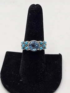 STS 925 Sterling Silver Blue Topaz Turquiose Gem Ring Size 8 - Picture 1 of 9