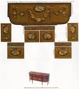 Casa de muñecas 1:12 Natasha Beshenkovsky mini decoupage ~ buffet ~ Sheraton/Hepplewhite - Imagen 1 de 12