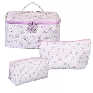 3PCS Makeup Bag,Cotton Quilted Makeup Bag Set,Floral Coquette Aesthetic Cosme... - Picture 1 of 7