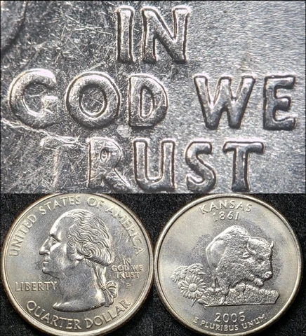 2005-P Kansas State Quarter | Mint Error | "In God We Rust" Struck Through Cover