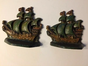 Antiguo sujetalibros de barco de metal pintado a mano pirata capitán barco galeón español B11 - Imagen 1 de 12