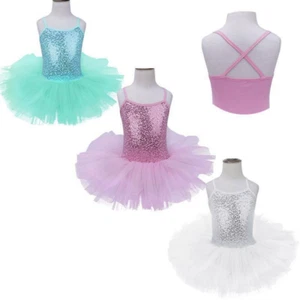 Girls Sequined Tutu Ballet Dress Kid Dance Leotard Gymnastics Costume Dancewear - Picture 1 of 17