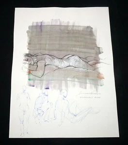 Hawaii Conte WC Wash Painting Sleeping Male Nude by Snowden Hodges (Sho)#19 - Picture 1 of 6