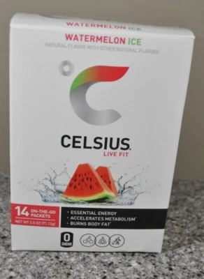 Celsius Live Fit, gelo de melancia, 14 pacotes em movimento, 0,18 oz cada validade 10/2025 - Imagem 1 de 4