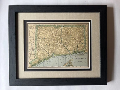 Connecticut State Map, Frame/Dbl Mat from the 1927 World Atlas SEE DESCRIPTION - Image 1 of 3