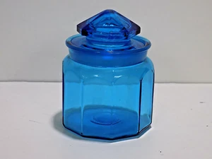 L.E. Smith 10-Panel Blue Glass 5" Lidded Canister Apothecary Jar - Picture 1 of 9
