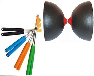 Henrys Circus Diabolo Schwarz mit ULK2 Rot + Henrys Alustäbe 325 - Picture 1 of 2