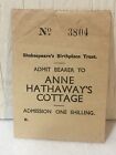Vintage Anne Hathaway's Cottage Ticket Stub - Paper - Admission One Shilling