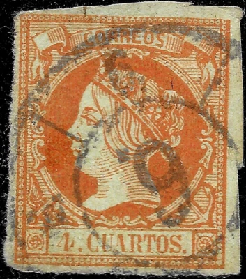 1860 Spain Sc#50 used🔥ORANGE,TINTED PAPER🔥NUMERAL"6" CD🔥 - Image 1 of 2