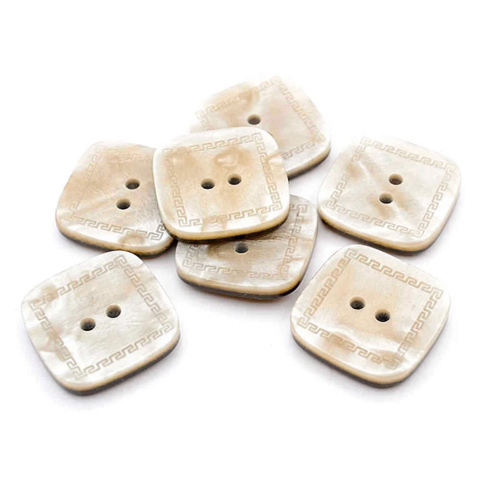 BEIGE ATHENIAN ANCIENT GREEK THEMED SQUARE BUTTONS PEARLESCENT 25.5mm - Image 1 of 1