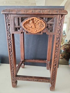 Chinese Natural Wood Hand carved Shelf Table Rare Vintage - Picture 1 of 13