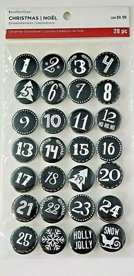 Recuerdos Botón Cuenta Regresiva Navidad Adornos, 28 piezas - BLANCO Y NEGRO Foto 1 de 2