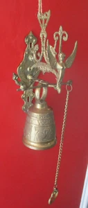 VINTAGE BRASS BELL CHURCH MONASTERY DOOR KNOCKER   QUI ME TANGIT VOCEM MEAM - Picture 1 of 24
