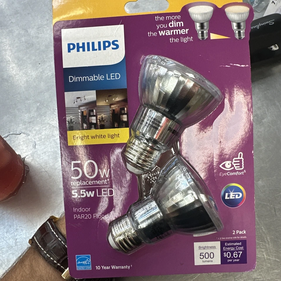 Philips 2-pk 50-watt Par20 Dimmable LED Bright White Flood Light Bulb DMG PK