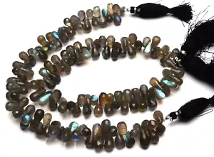 Natural Gem Blue Fire Labradorite 10x6 to 12x6MM Teardrop Shape Briolette Beads - Picture 1 of 5