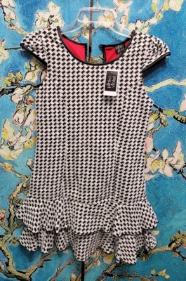 Pink & Violet Girls' Black and White Houndstooth Ruffle Drop Waist Dress Size 12 - Image 1 of 4