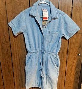 vintage 90s Gloria Vanderbilt denim romper short jumpsuit new NWT small blue - Picture 1 of 7