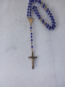 NOS Katholisch Blau Mattiert Perlen Rosenkranz Perlen Kruzifix Goldfarben Religiös Vintage - Bild 1 von 11