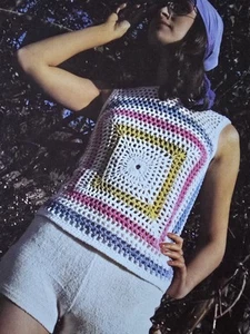 1960s Granny Square Target Vest Medallion Skirt Milford 3011 Crochet Pattern - Picture 1 of 8