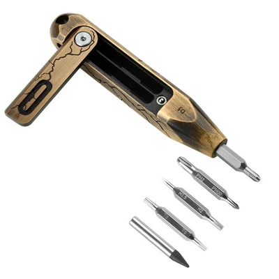 Oknife Otacle D1 Cracked Brass Pocket EDC Screwdriver with 8 In 1 Magnetic Bits - Image 1 of 4